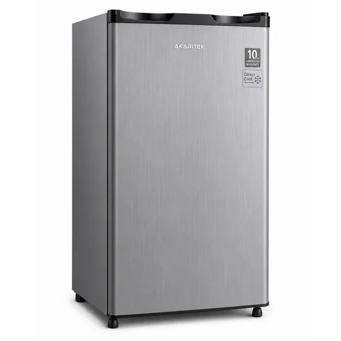Akaritek 110L Compact Single Door Direct Cool Refrigerator | Premium Silver Hairline Finish with R600a Eco Compressor & Integrated Door Lock | AKDS110SH