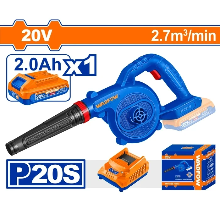 Wadfow 20V Cordless Handheld Leaf Blower Kit with 2.0Ah Battery & Charger | 18000RPM High Velocity 2.7m³/min Air Volume Dust Sweeper | WBLP522