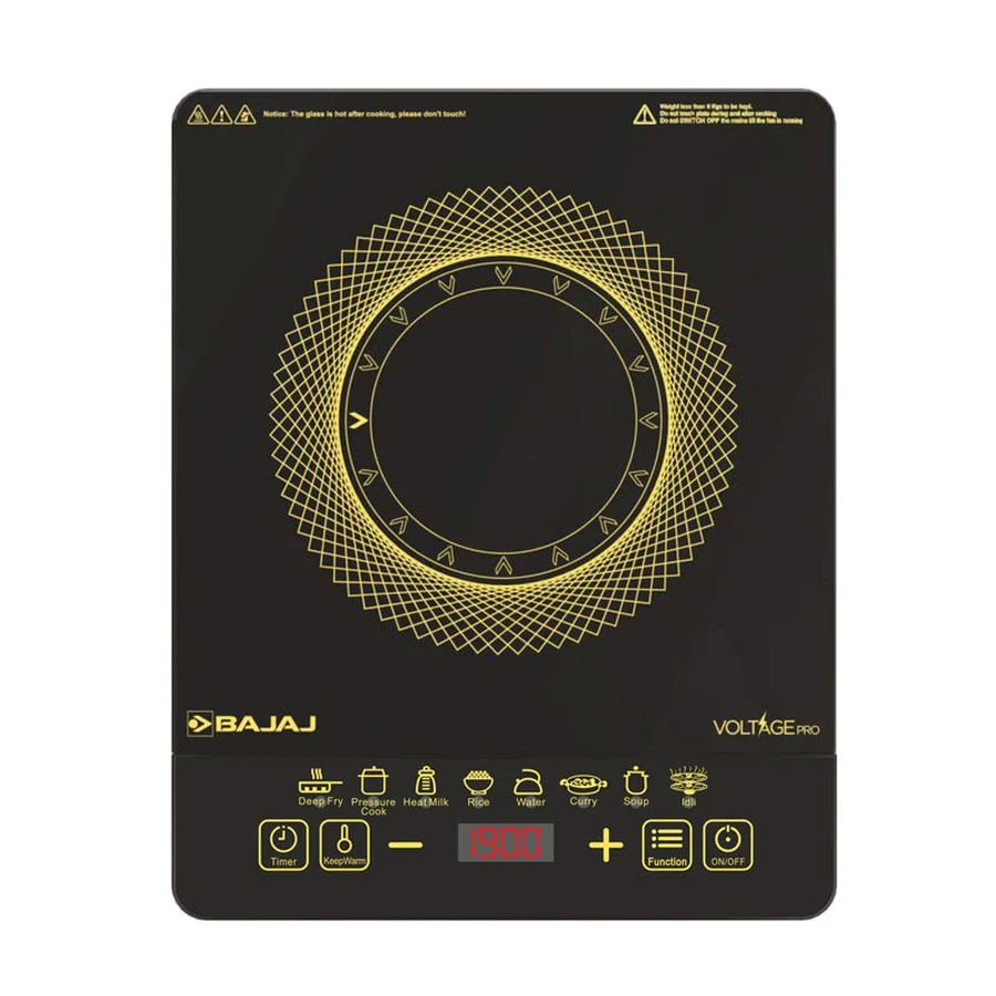 Bajaj ICX 190FS Induction Stove | 1900W | Feather Touch Controls | 9 Preset Menus | Voltage Pro Technology