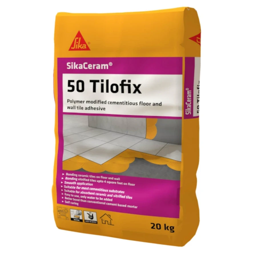 Sika Ceram Tilofix | High Strength Ceramic Tile Adhesive | Gray Cementitious Formula | Self-Curing for Inside Use | Available in 20 Kg Pail and 40 Kg Bag