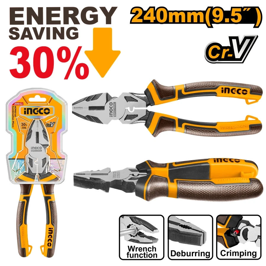 High Leverage Combination Pliers | HHCP28240 | 9.5" (240mm) | 30% Energy Saving