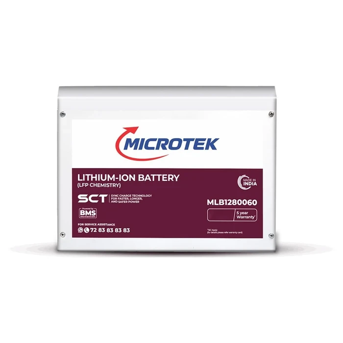 Microtek 12.8V 100Ah (1.28kWh) LiFePO4 Lithium Inverter Battery | Prismatic Deep Cycle Storage with >3500 Cycles | MLB1280060