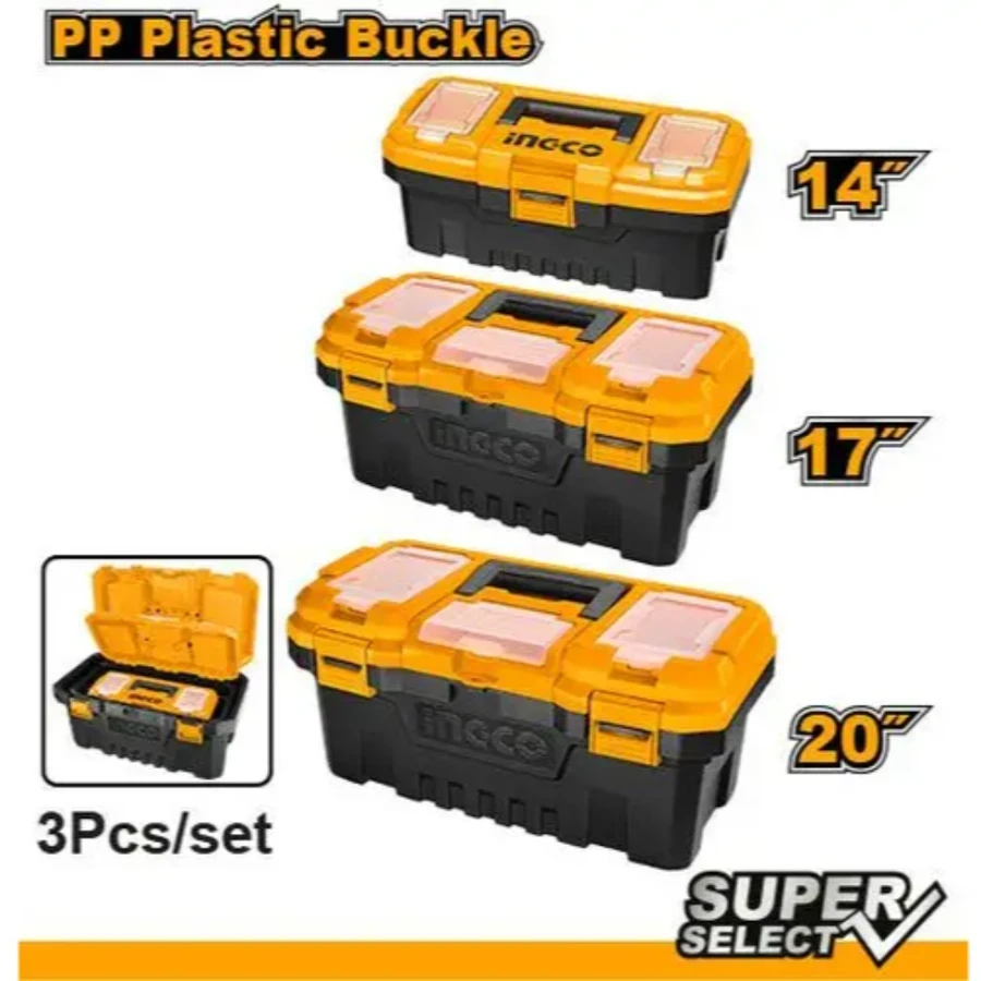 INGCO 3-Piece High-Strength Plastic Tool Box Set | 14", 17", 20" | PBXK0301