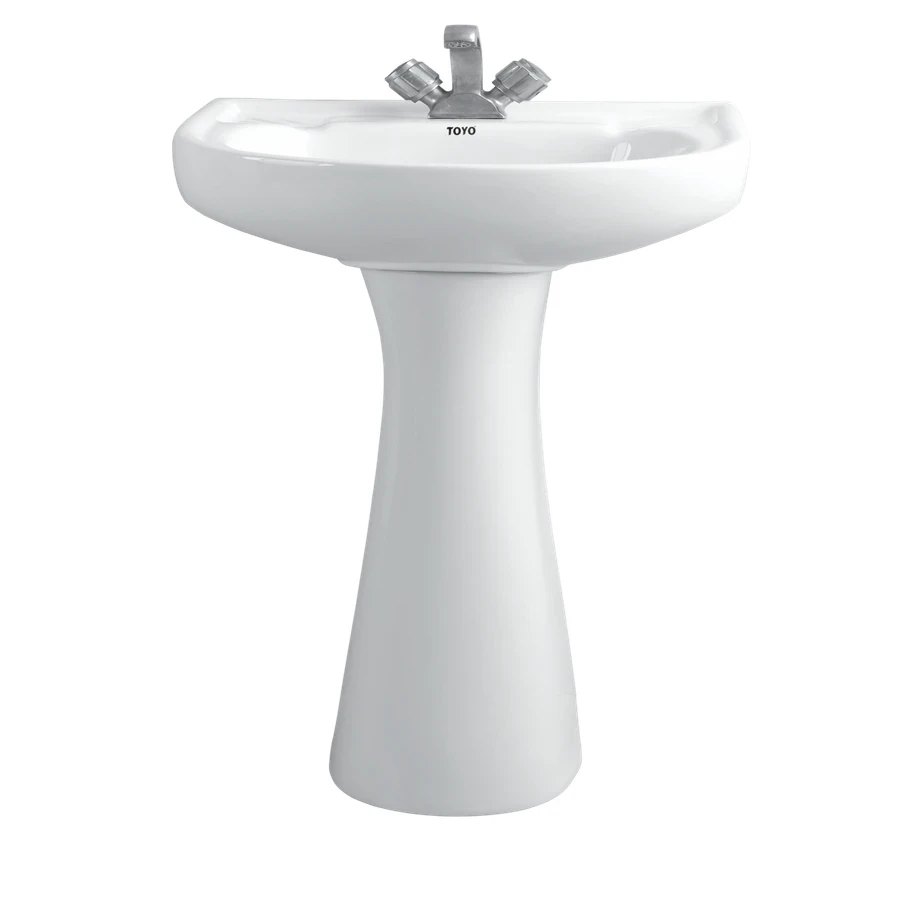 TOYO 25126 Pedestal Basin Full Set - Wall Mounted, White Ceramic, Standard Size (530 x 425 x 860 mm)