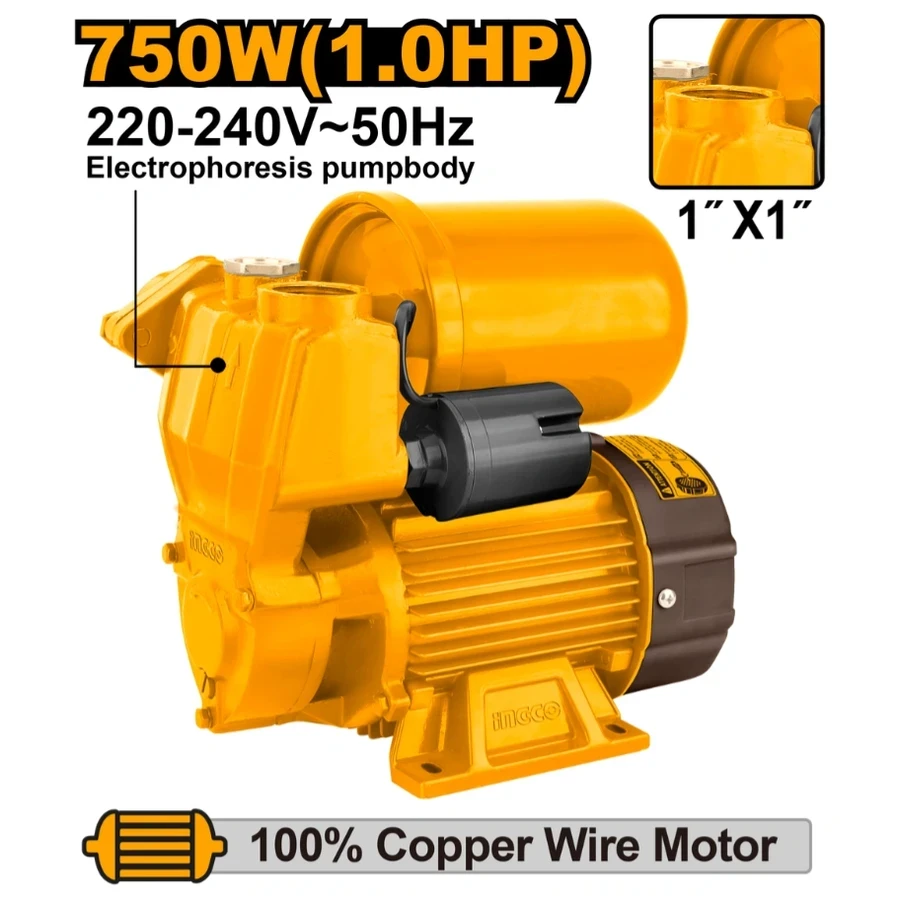 INGCO 1.0HP Automatic Self-Priming Peripheral Pump | Smart Booster | VPA7508