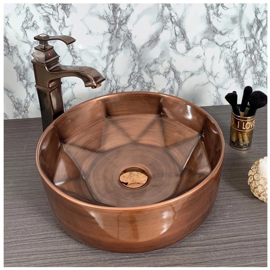 Toyo Lily 255 Wash Basin - Wooden Brown Glossy Finish (405 x 405 mm, 16x16 Inch)