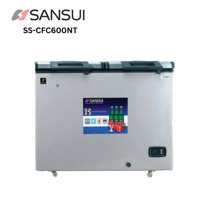 SANSUI SS-CFC600NT 600 Litre Double Door Deep Freezer | R290 Eco-Logic | Direct Cool Hard Top | Silver White
