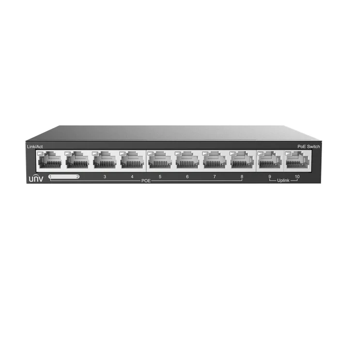 UNV 8-Port Fast Ethernet Unmanaged PoE Switch with 88W Budget, Priority Ports & 250m Extend Mode | NSW2020-10T-POE-IN