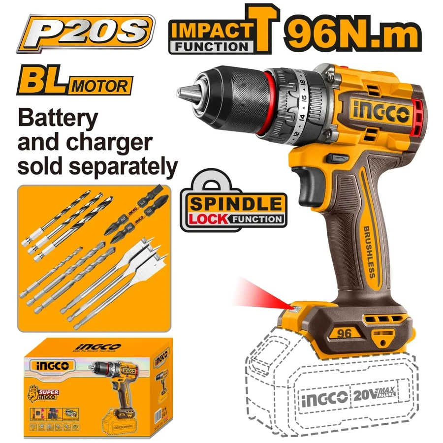 Brushless Cordless Impact Drill | CIDLI209681 | 20V Max | 96Nm High-Torque (Unit Only)