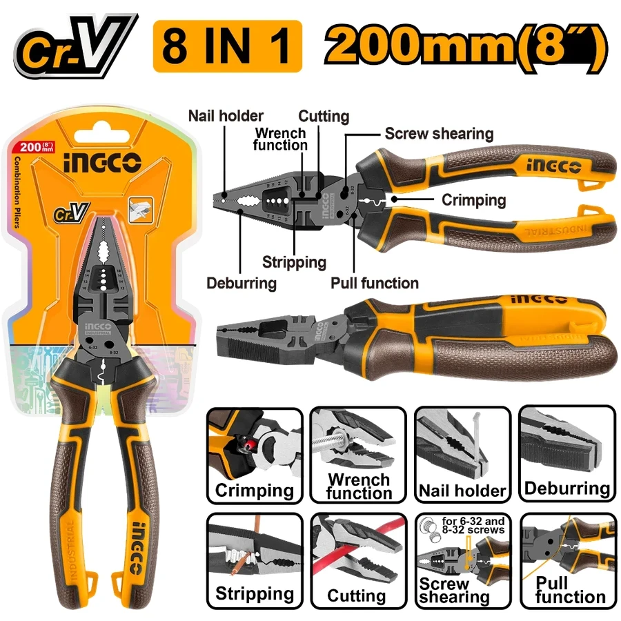 8-in-1 Multi-function Combination Pliers | HMFCP28200 | 8" (200mm) | Teflon Coated Cr-V