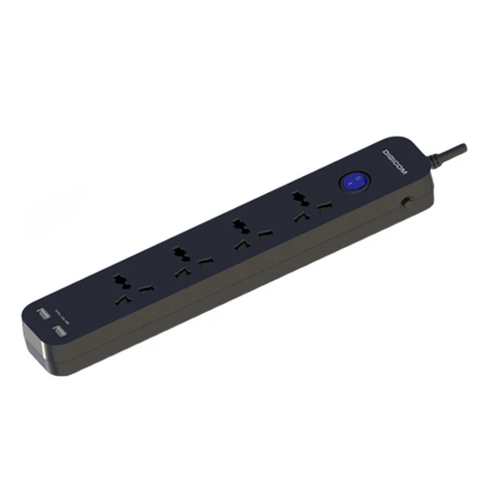 Digicom DG-V42U 4 Port Universal Sockets & 2 USB Ports | 2500W Power Logic | Nanosecond Surge Protection & Flame Retardant | 2 Mtr. Cable