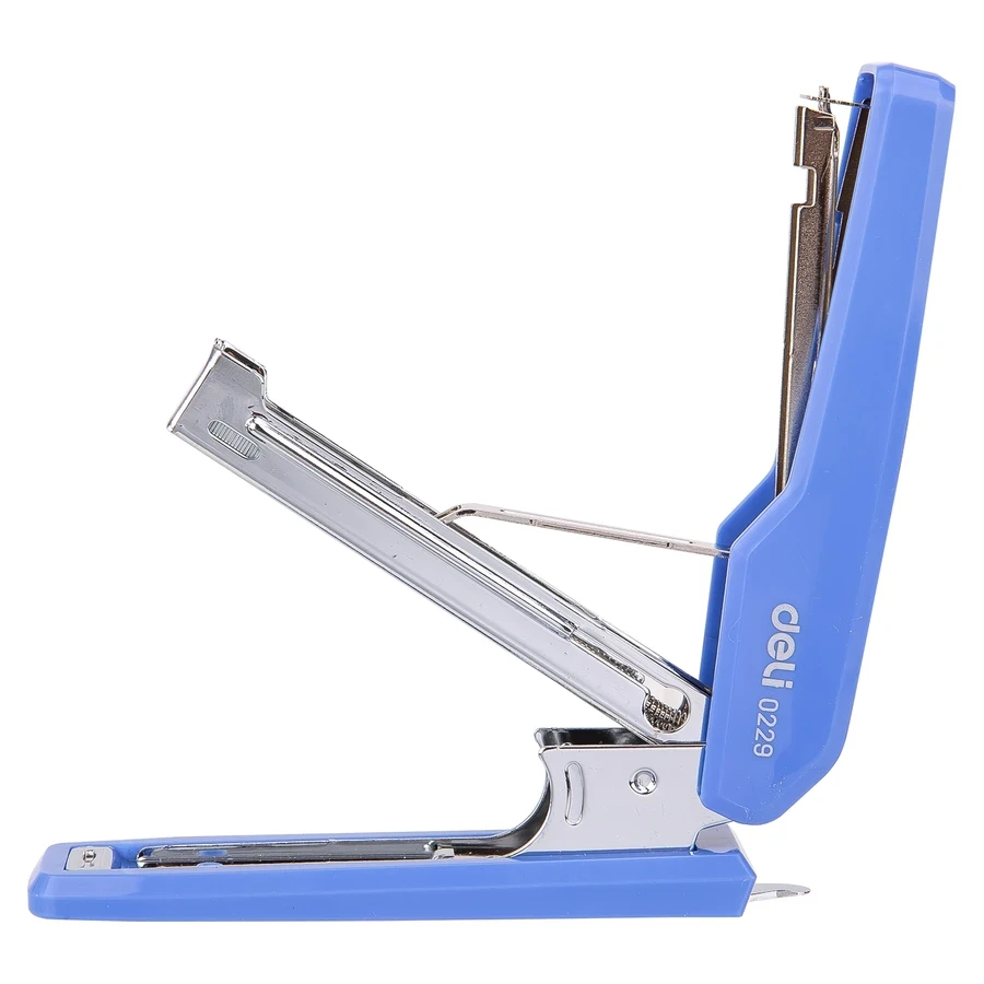 Deli Portable Stapler E0229 - 15 Sheets Capacity, Integrated Staple Remover, Low Staple Indicator, and Ergonomic Grip (Blue)