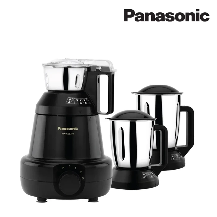 Panasonic 750W Value Series Mixer Grinder with 3 Stainless Steel Jars | Durable Copper Motor Stainless Steel Blades | 3-Speed Knob Control Wet Dry Grinding Black | MX-GE3750