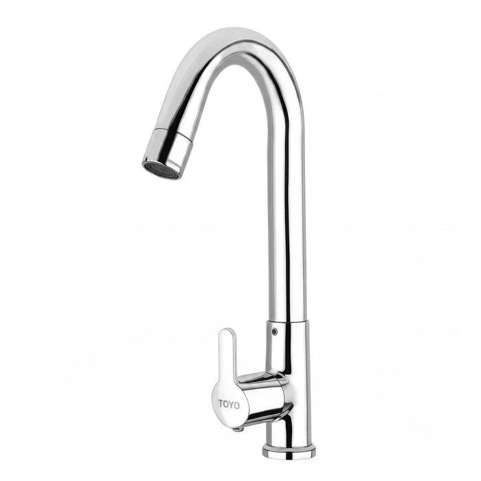 TOYO Swan Neck Table Mounted Faucet | Premium Chrome Solid Brass Deck Faucet with 360-Degree High-Arc Swivel Spout & Ergonomic Handle | TOYO-SA-52223