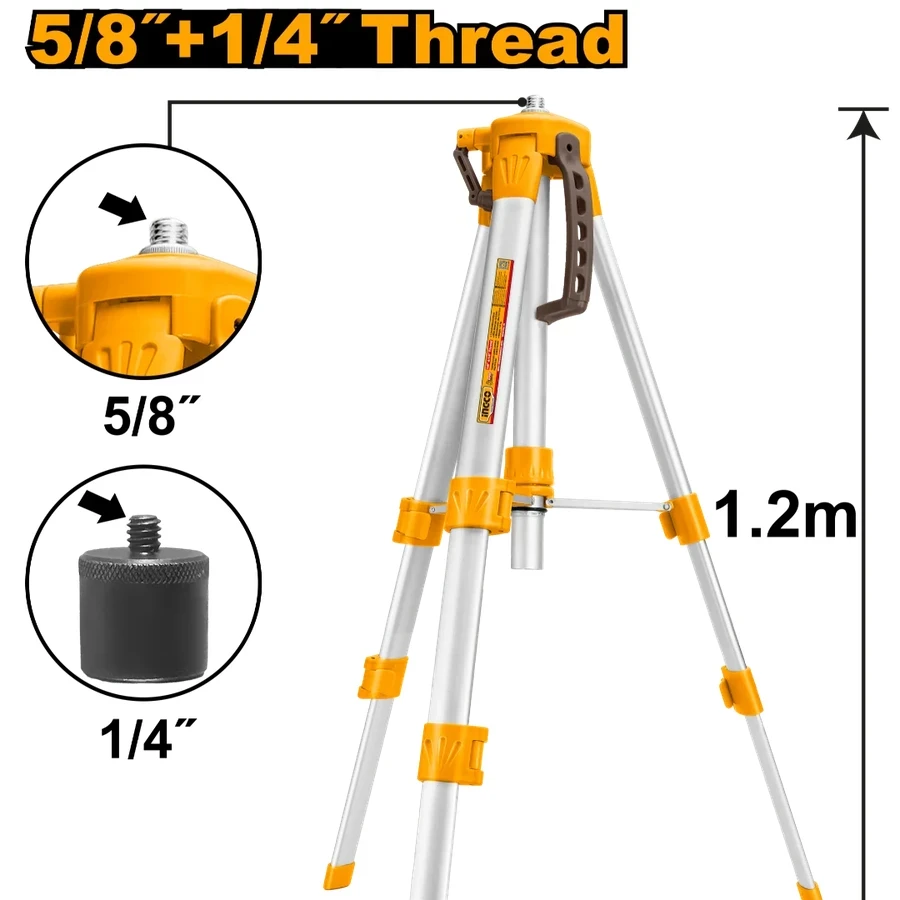 INGCO 1.2m Aluminum Laser Level Tripod | 5/8" & 1/4" Universal Thread | HLLT01152