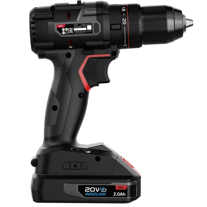 Deli Tools EDE-CZ20-1D2 20V Brushless Cordless Impact Drill | 70Nm High Torque 2-Speed Hammer Driver with 2100 RPM Ultra Motor & Intelligent TPM Safety Chip