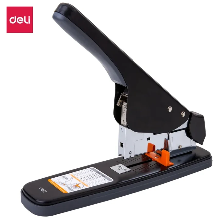 Deli Heavy Duty Stapler E0484 - 120 Sheets Capacity, Easy Back Loading, Soft-Touch TPE Grip, and Low-Staple Warning Light