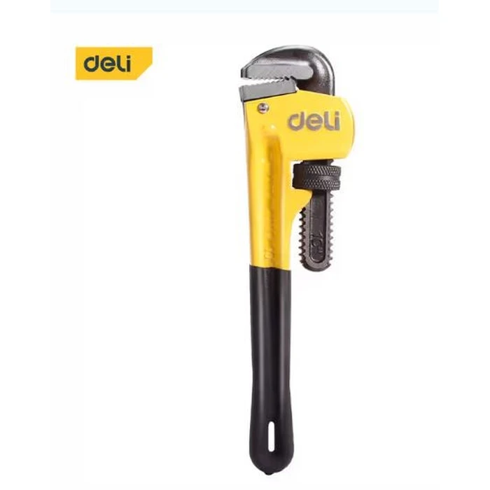 Deli 10" Professional Drop-Forged Carbon Steel Heavy-Duty Pipe Wrench | 33mm Max Clamping Capacity Plumbing Wrench with Inactive Anti-Rust Treatment | EDL2510