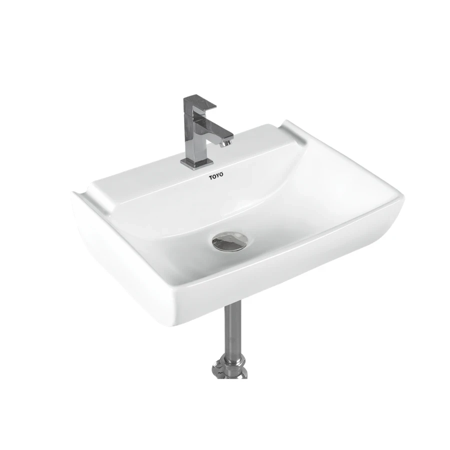 TOYO 24301-B Wall Hung cum TT Wash Basin - Plain Style, White Ceramic, Compact (460 x 350 x 150 mm)