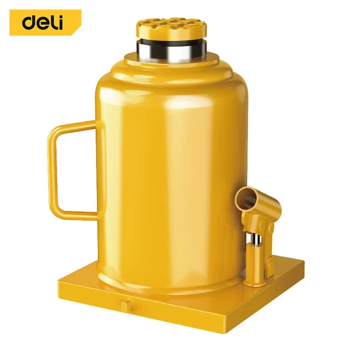 Deli Tools EDQ71050 50-Ton Hydraulic Bottle Jack | Ultra-Heavy-Duty Welded Steel Industrial Lift with Wide Stable Base & Corrosion-Resistant Finish
