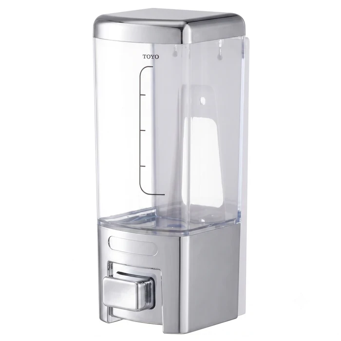 Toyo Wall-Mounted Manual Liquid Soap Dispenser with Chrome & Transparent Clear Finish & 450ml Capacity | TOYO-1633