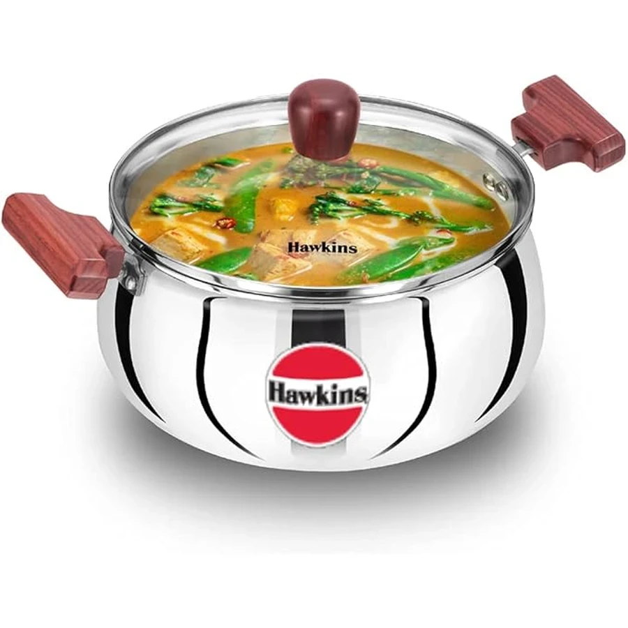Hawkins SSH40G 4L Tri-Ply Stainless Steel Handi with Lid | 3mm Extra Thick | Rosewood handles | Induction & Gas Compatible