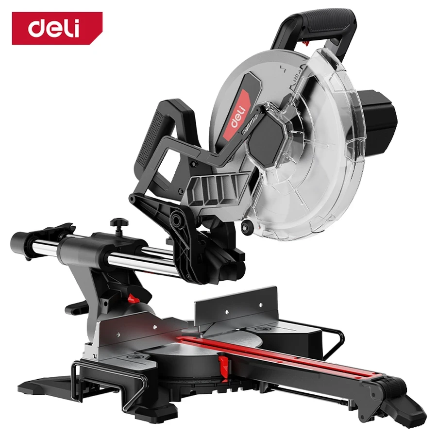 EDE570 Professional Miter Saw 2000W - 255mm (10") Blade, 5000 RPM, 45° Bevel, Max 340mm Cross Cut, Wide Base (Red)