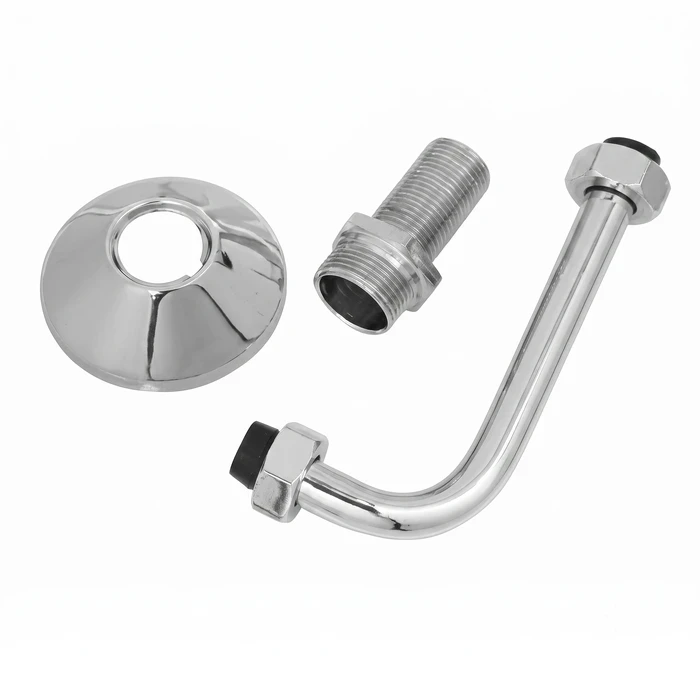 Toyo Chrome Wall Mixer L Bend Set with Wall Flanges for Overhead Shower Connection | TOYO-15051