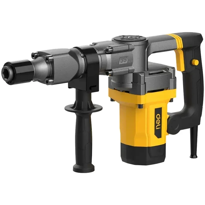 Deli Tools EDC380 1250W Heavy Duty Demolition Breaker | 17J Impact Energy 5kg Portable Industrial Jackhammer with Shockproof Handle & 2 Chisels
