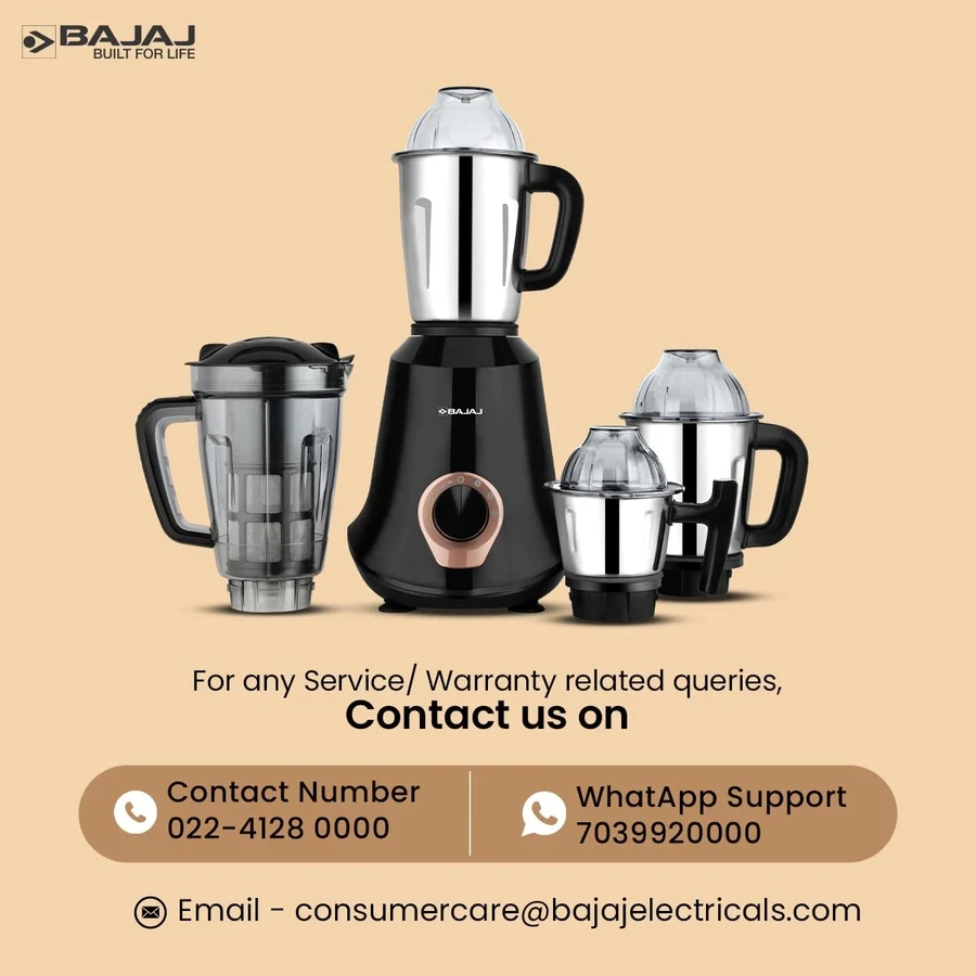 Bajaj Military Series Glamore (410626) 4 Jar Mixer Grinder | 1000W | Jet Black | Stainless Steel Blades | 1.2L Capacity