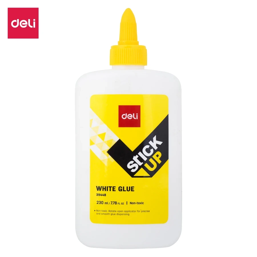 Deli 230mL Jumbo Washable White Glue (12-Piece Bulk Pack) | Extra-Large Non-Toxic Strong Liquid Adhesive with Twist-Lock Precision Tip | E39448