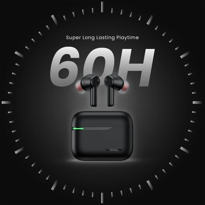 Digicom Vega Pro ANC TWS Earbuds | 60-Hour Total Playtime Logic | 12mm Drivers & Dual Pairing | IPX5 Water Resistant | Black