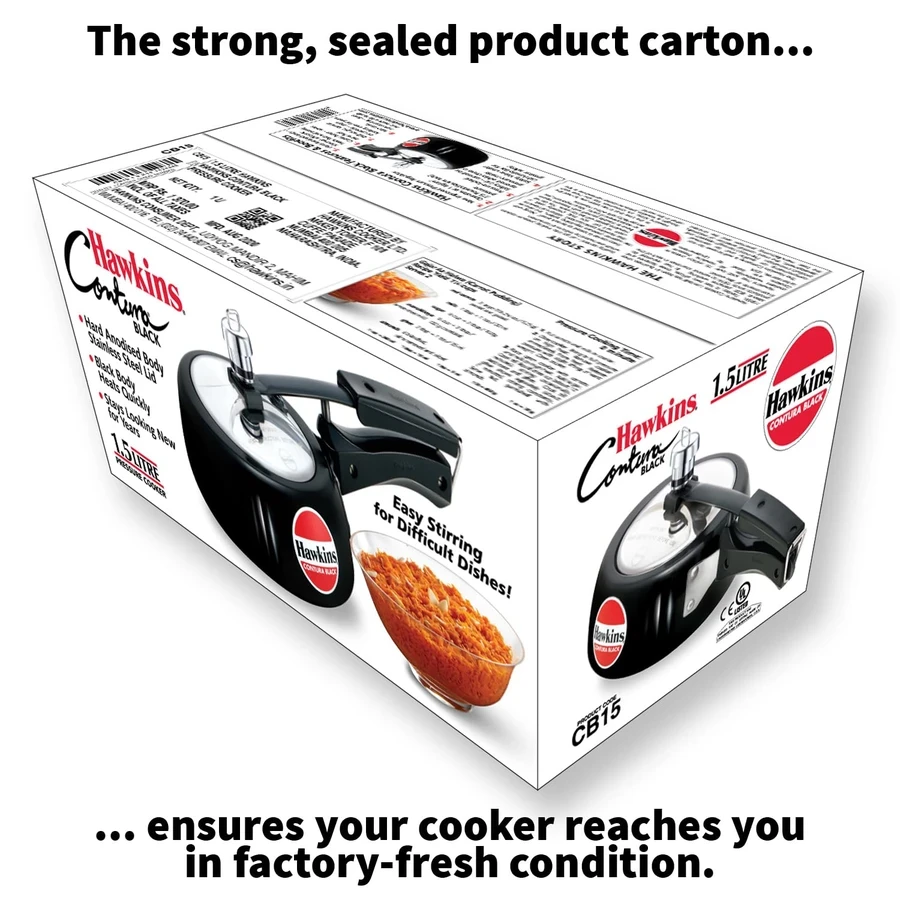 Hawkins Contura Black Pressure Cooker | Hard Anodised Body | Stainless Steel Lid | Rapid Heating Black Base | 1.5L to 5L