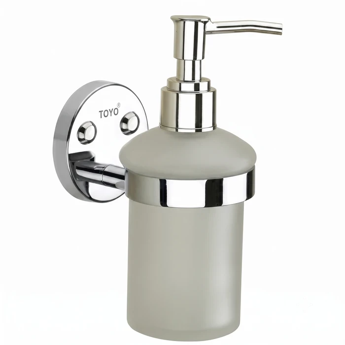 Toyo Glass Liquid Soap Dispenser with Solid Brass Wall-Mounted Holder | TOYO-11504