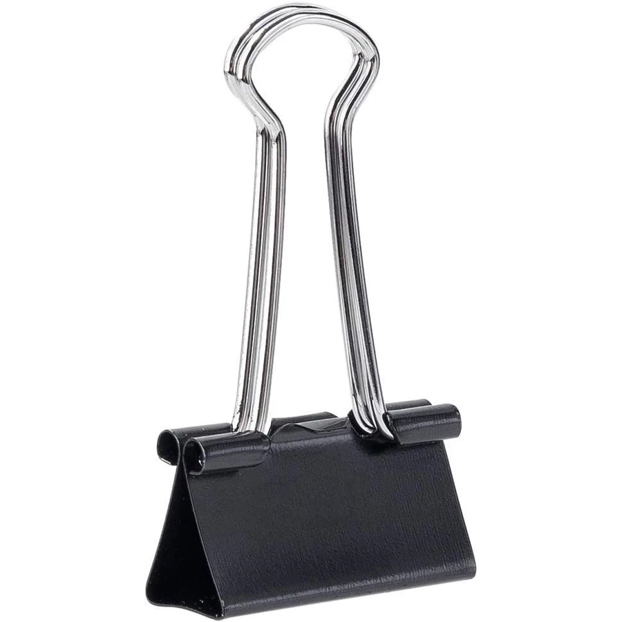 Deli 25mm (1") Standard Spring Steel Binder Clips (12-Piece Pack) | Heavy-Duty Metal Paper Clamps with Foldable Handles (Black) | E38564