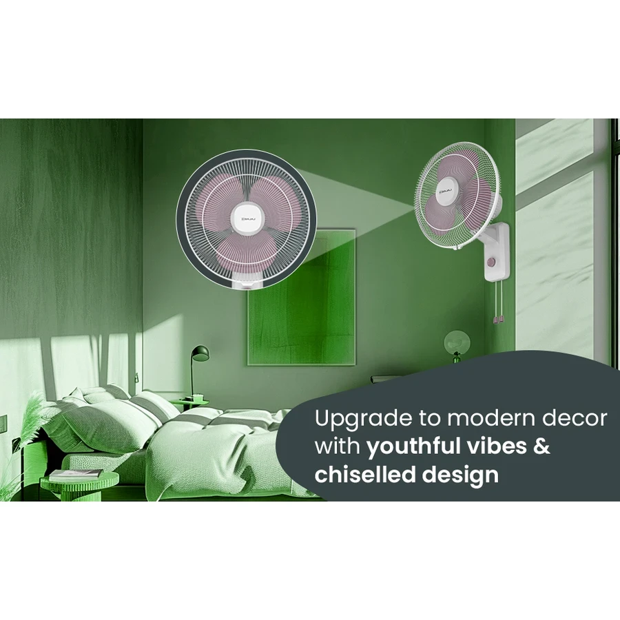 Bajaj Robusto 16" Wall Fan | High-Performance Shield Series Motor & 3 Aerodynamic Blades | Pull-Cord Regulation & Gloss Finish | Lavender & White | 252002