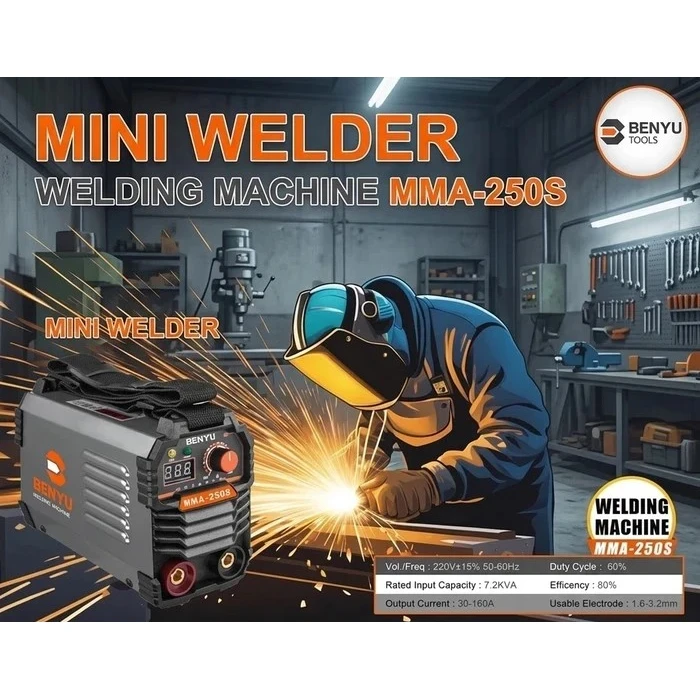 Mini Weld Portable Inverter Arc Welding Machine | 250A Adjustable Output Single Phase MMA Welder for Metal Fabrication & Structural Repairs | Mini Weld Series - MMA250S