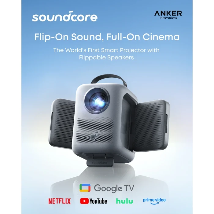 Anker Soundcore Nebula P1i 1080p Smart Portable Projector | TÜV 380 ANSI Lumens, Flippable Dual 10W Dolby Speakers & Google TV | UK Black
