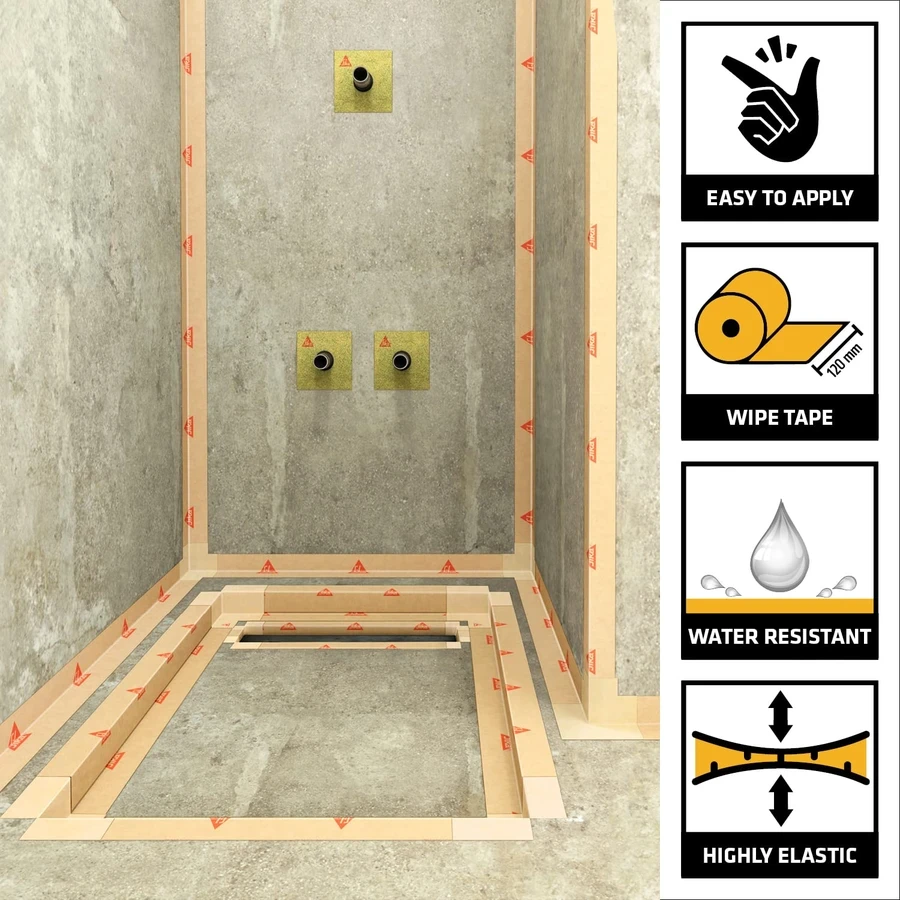 Sika Sika SealTape F Waterproof Joint Sealing Strip 10m to 50m 592178 | Elastomeric Crack Bridging | Bathroom and Terrace Waterproofing | Yellow and Brown