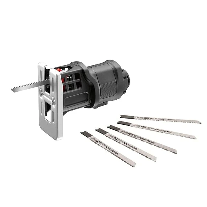 BLACK+DECKER Multievo Modular Jigsaw Attachment Head with 5 Wood Blades | Tool-Free Quick-Clamp Curved & Scroll Saw Head | MTJS1-XJ
