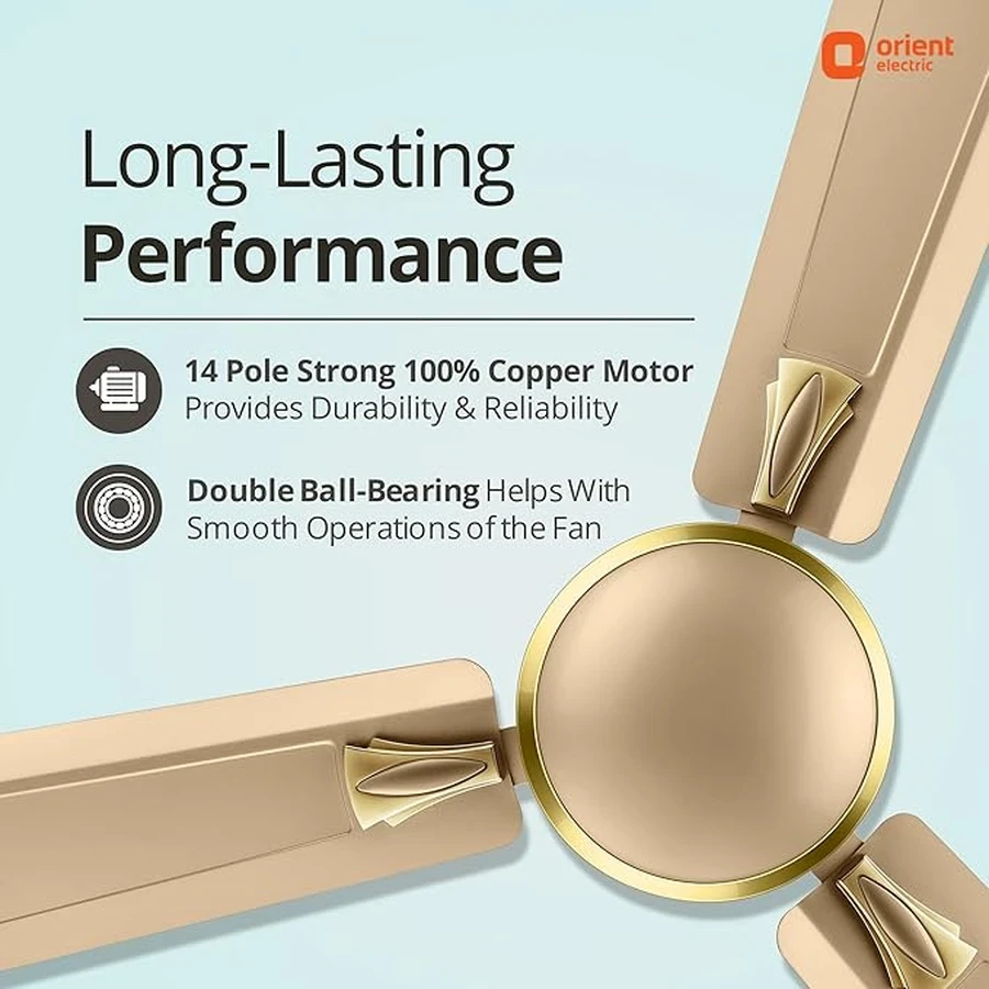 Orient Gratia Shine Ceiling Fan 70 Watts | Anti-Dust Design | 370 RPM | Aluminium Blades | Topaz Gold & Silky Silver