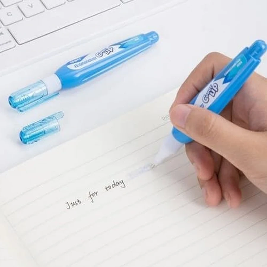 Deli Correction Pen | 18 Pcs Bulk Pack with Thin Precision Tip, Fast-Drying Titanium Dioxide Formula & Blue Body | EH10590