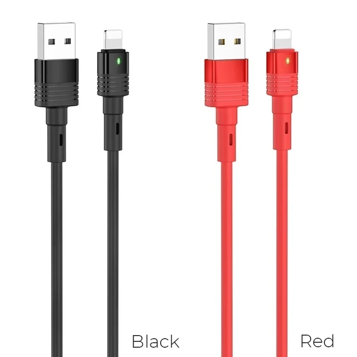 Hoco Cool Grace Silicone Cable | 2.4A Power Logic | Lightning Interface | Black & Red U82