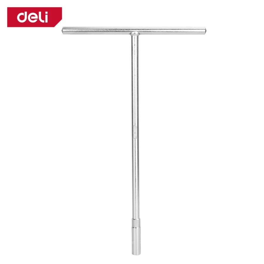Deli 8mm Professional CR-V Steel T-Handle Socket Wrench | Heavy-Duty 6-Point Deep-Reach High-Leverage Fastening Tool for Small Engines & Bicycles | EDL08 (Silver)
