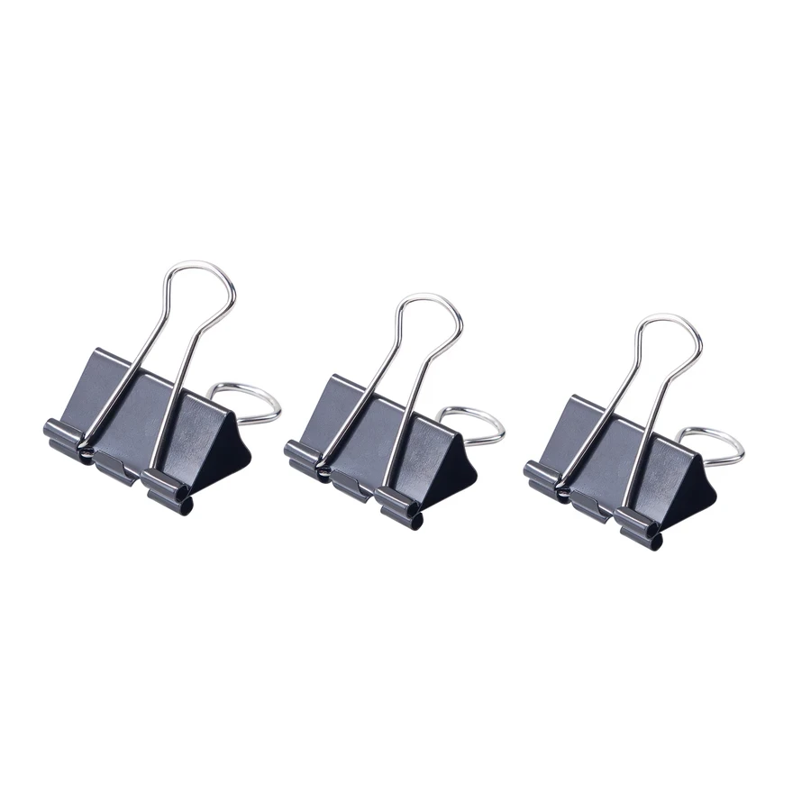 Deli 32mm (1 1/4") Modern Spring Steel Binder Clips (12-Piece Pack) | Heavy-Duty Fully Coated Metal Paper Clamps with Foldable Handles (Black) | E38563
