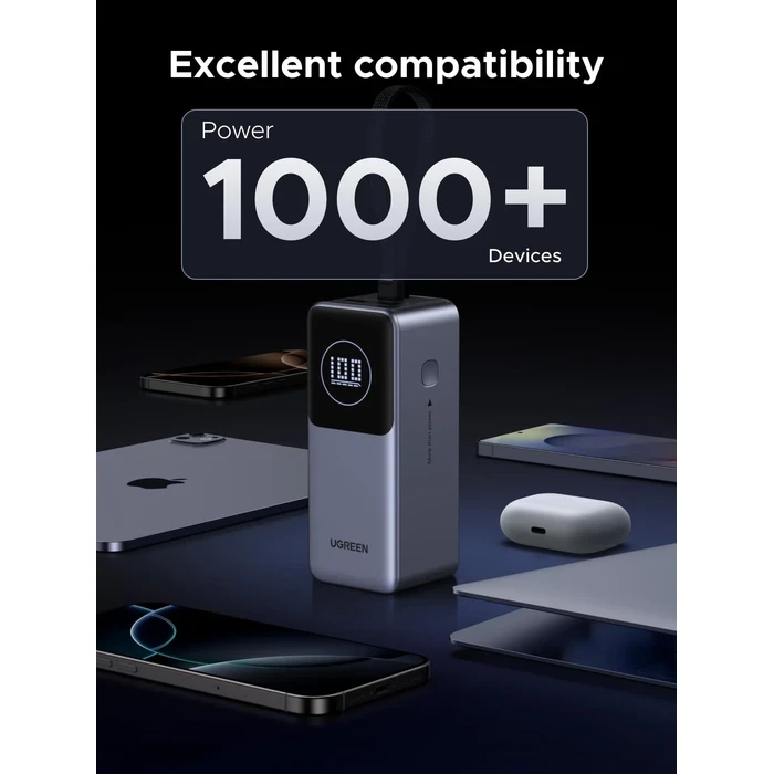 UGREEN 10000mAh 30W Two-Way Fast Charging Power Bank | Compact USB-C PD 3.0 & PPS Portable Charger with Smart LED Screen (Space Grey) | UGREEN Series