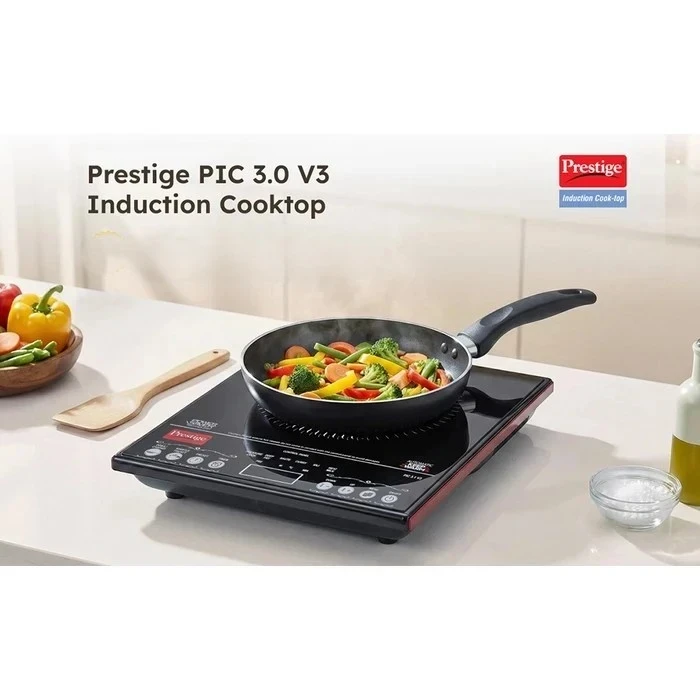 Prestige PIC 3.1 V3 2000W Induction Cooktop with Automatic Whistle Counter & Keep Warm Function | Touch Control Portable Countertop Stove - Model 41944