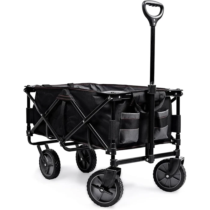 BLACK+DECKER 80kg Heavy-Duty Collapsible Folding Outdoor Wagon Cart | All-Terrain 360° Swivel Wheels with Brakes & Telescopic Handle | BDCWBK01-XJ
