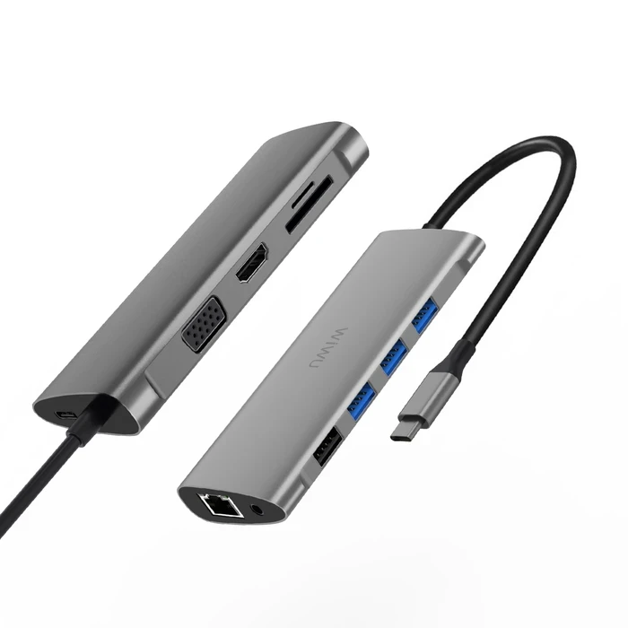 WIWU Alpha 11-in-1 USB-C Hub Docking Station | 4K HDMI & VGA Matrix | RJ45 Ethernet | Silver