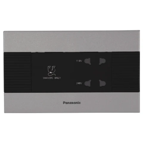Panasonic Europa 4-Module 20VA Dual-Voltage Shaver Socket with Isolating Transformer (110V/240V) | Bathroom Safety Outlet in Black with White Inner Frame | WIPM1051GB